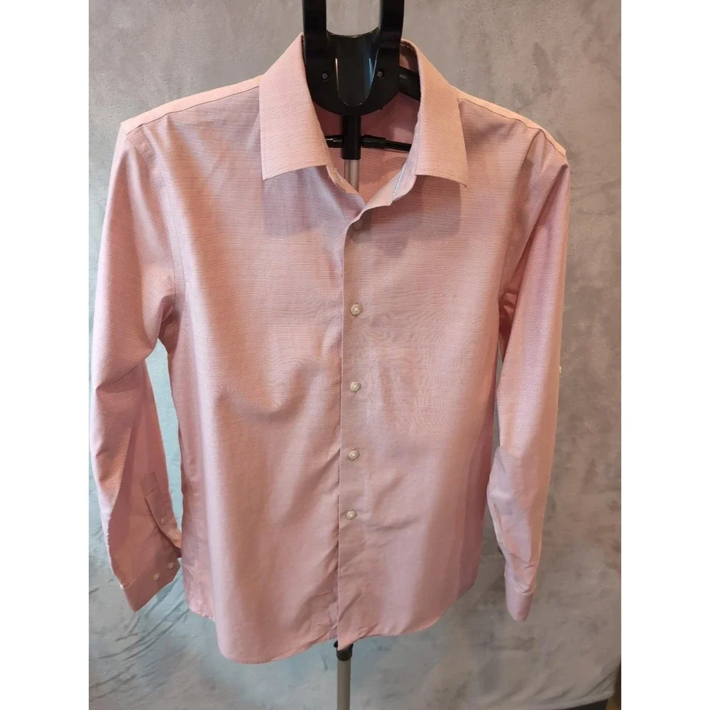 Banana Republic Hi-Dri Slim Fit Dress Shirt Pink Check 15-15.5 35-37 S/630991